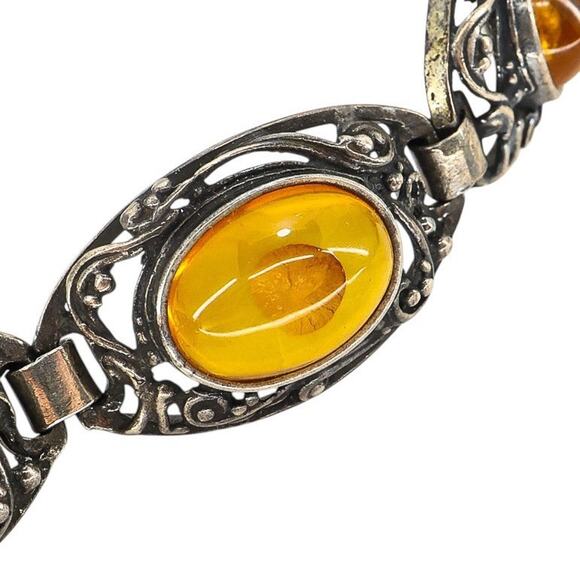 Sterling Silver Filigree Bracelet Baltic Amber Cabs Eastern European 7.5 In Read - Picture 6 of 14